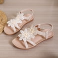 thumbnail image 4 of Women's Floral Sandals Open Toe Casual Summer Flats with Ankle Strap Low Heel Rubber Sole Dressy Beach Shoes, 4 of 5