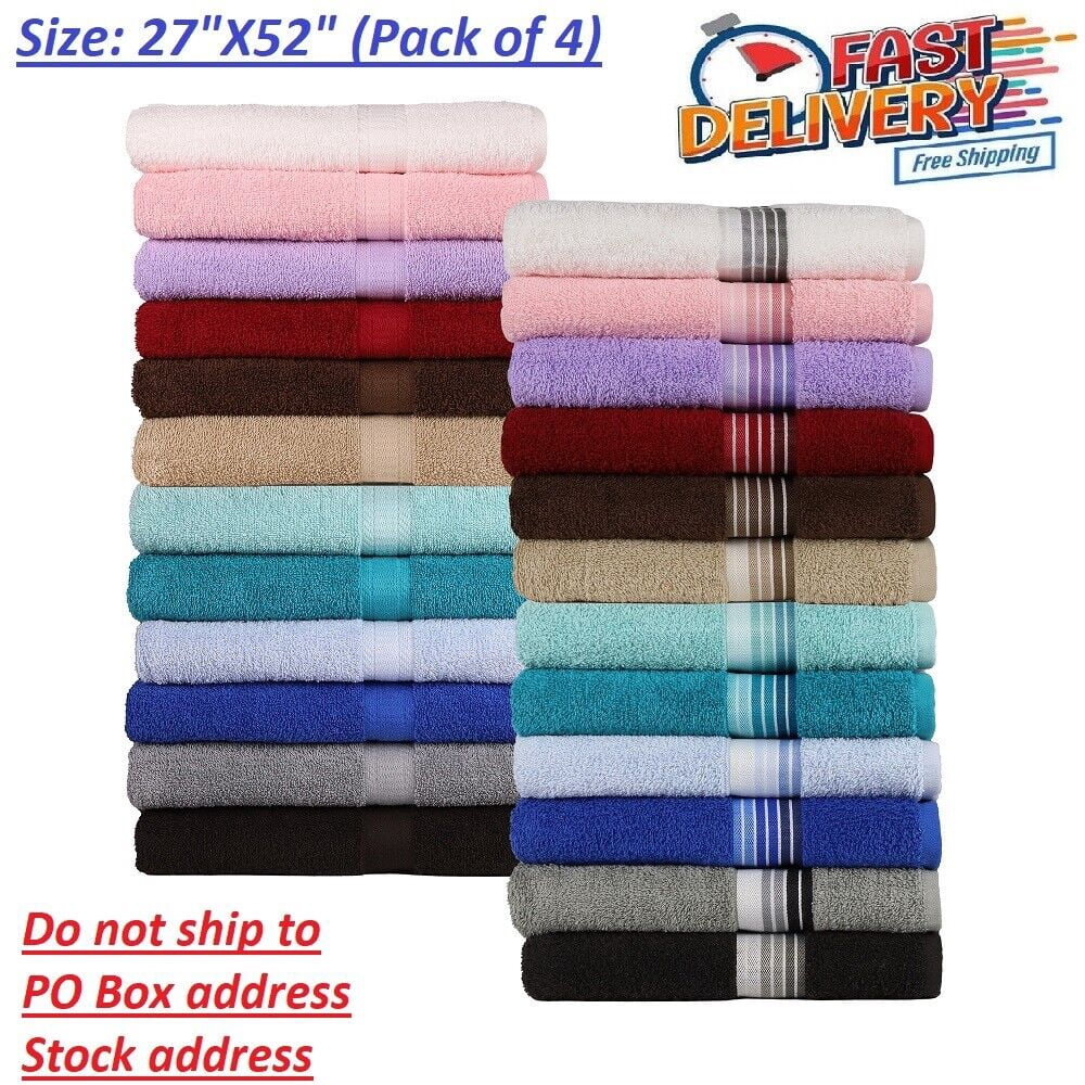 Extra Large Bath Towels 100% Cotton 27"X52", 4 Bath Towel Set, Soft Quick Dry