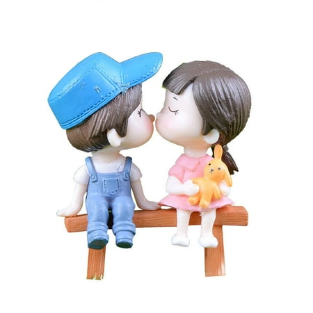 Mini PVC Stool Couples Dolls Set Fairy Garden Miniatures Decoration Dollhouse DIY Figurine Moss Bonsai Ornament