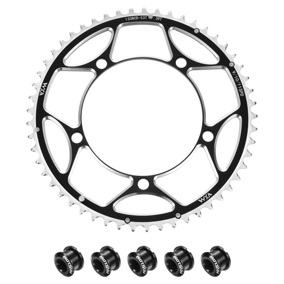 Uxcell 130BCD Bike Chainring Set 53T Round Narrow Wide Single Aluminum Chainring Chainwheel with Double Round 5 Bolts for Road Bike Bicycle 9/10/11 Speed Chains
