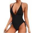 thumbnail image 3 of Kmdttou One Piece Swimsuit Women Tum-my Control Sexy Solid Color Swimsuit V-neck Slim Swimsuit Bikini Straped Swimsuits, 3 of 5