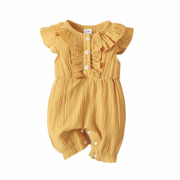 MZXELPRJD Barboteuse à Bulles Garçon Filles Vêtements Unis pour Tout-Petits Couleur Crêpe Manches Volantes Été Noir Grenouillère Bébé Nouveau-Né