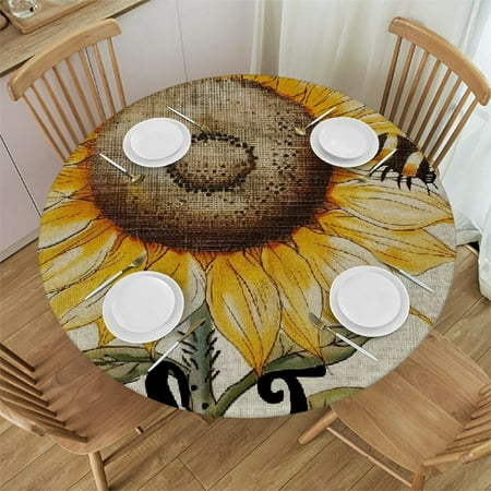 

BCIIG Sunflower Round Table Cover Stain Resistant Washable Indoor Outdoor Tablecloth Kitchen Dining Wedding Parties 100% Polyester Fiber 38-42