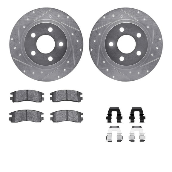 Dynamic Friction Company Rear Brake Rotors-Drilled and Slotted-Silver with 5000 Advanced Brake Pads includes Hardware 7512-45001
