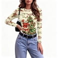 thumbnail image 6 of Slim Fit Women's Christmas Shirt Long Sleeve Crew Neck Holiday Graphic Tee for Festive Party Casual Everyday Wear, 6 of 7
