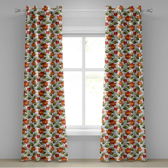 Ambesonne Floral Grommet Curtain, Boho Herbs Lily Nature, 50" x 120", Olive Green Orange White