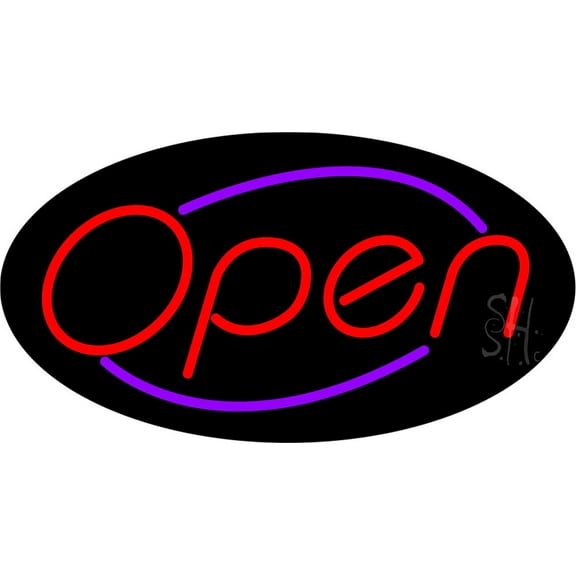 Red Open With Purple Border Oval Animated LED Neon Sign 20 x 37 - inches, Clear Edge Cut Acrylic Backing, with Dimmer - Bright and Premium built indoor LED Neon Sign for storefront.