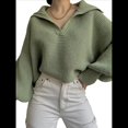 thumbnail image 3 of Suéteres de Larga para Mujer, Suéter Ajustado y Elástico de Gran Tamaño, Jersey de Punto Acanalado de Color Liso. Verde S, 3 of 8