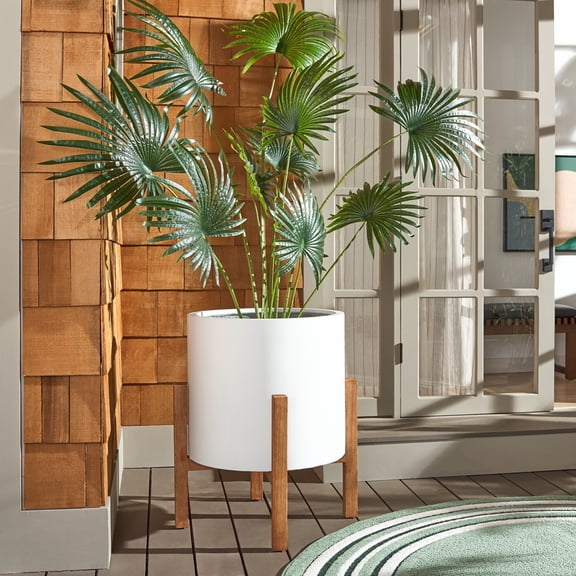 Safavieh Loflen Concrete Ficonstone Modern Solid Round White Plant Pot