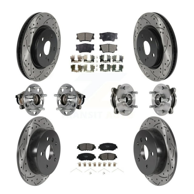 Transit Auto Front Rear Hub Bearings Assembly Coated Disc Brake Rotors and Ceramic Pads Kit (10Pc) for Car Toyota Camry - Left Right Side (Driver Passenger) KBB-125697