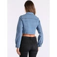 thumbnail image 3 of DARING DIVA Women's Collared Button Down Long Sleeve Crop Denim Jackets L Light Blue, 3 of 6