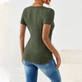 thumbnail image 5 of Laqbezok Women's Ribbed Knit Shirt, V Neck Short Sleeve Fitted Tops, Side Button Wrap Slim Fit Casual Summer Textured Blouse, Army Green, Size L, 5 of 8