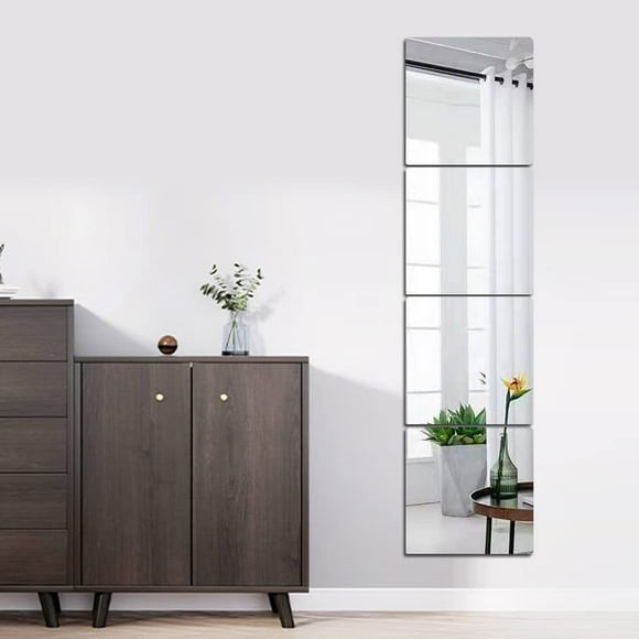 ERDS-Full body Wall Mirrors, 4pcs 12x12 Removable Acrylic Plexiglass Wall-Mounted Frameless Mirror Wardrobe Full BodyLarge Long Mirror Home Workout Gym Mirror for Walls Dorm Floor Tile Self Adhesive