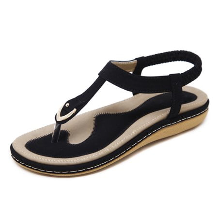 

DAFENGEA Women Flat Sandals Summer Casual Boho Casual Flat Ankle T-Strap Thong Elastic Comfortable Flip Flops Beach Shoes Female Footwear