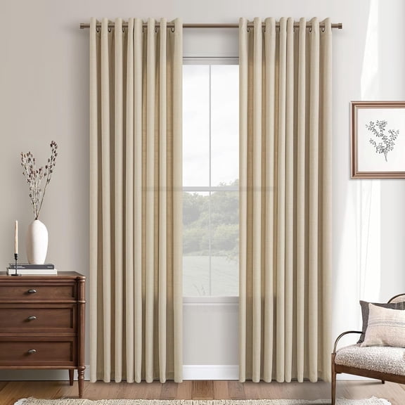 Oatmeal Curtains 90 Inches Long for Bedroom 2 Panels Set Grommet Rustic Farmhouse Burlap Drapes Light Filtering Non-See-Through Sand Beige Thick Linen Curtain for Living Room 90 Inch Length 52x90