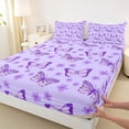 thumbnail image 3 of Homewish Dreamy Purple Butterfly Twin Sheet Sets for Kids, Kawaii Cartoon Animal Twin Fitted Sheet, Blossoms Flower Flat Sheet, Breathable Home Decor, 3pcs, 3 of 7
