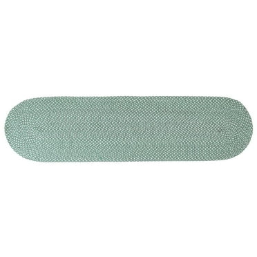 Tri-Color Farmhouse Braided Rug - Cotton Buffalo Check Green,White,Gray 2' X 6' Oval