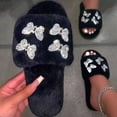 thumbnail image 1 of Zapatilla de felpa para mujer con lazo plano y zapatilla de casa, chanclas para interior Wmkox8yii hj789, 1 of 4