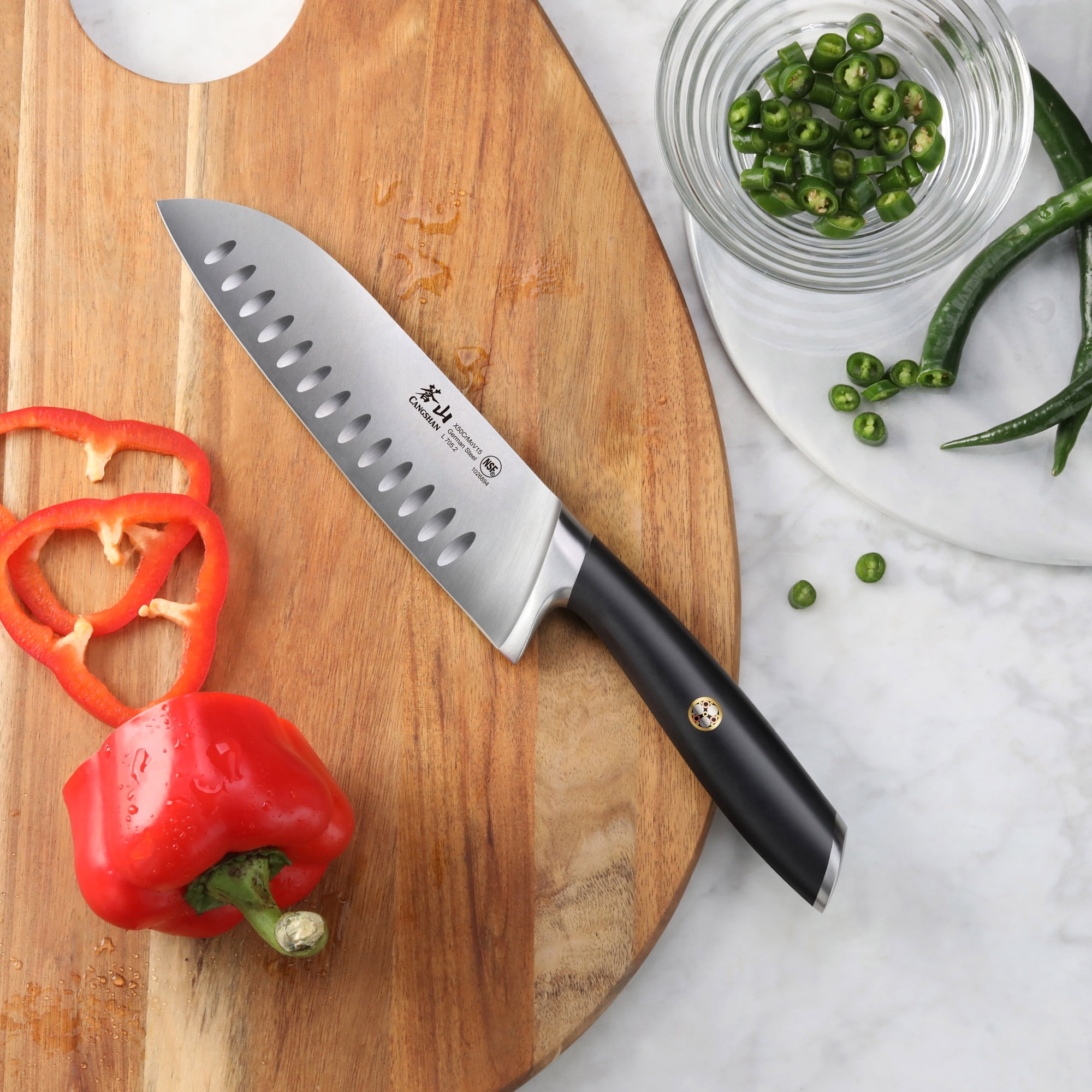 Cangshan L Series 1026894 German Steel Forged 7" Santoku Knife, Black