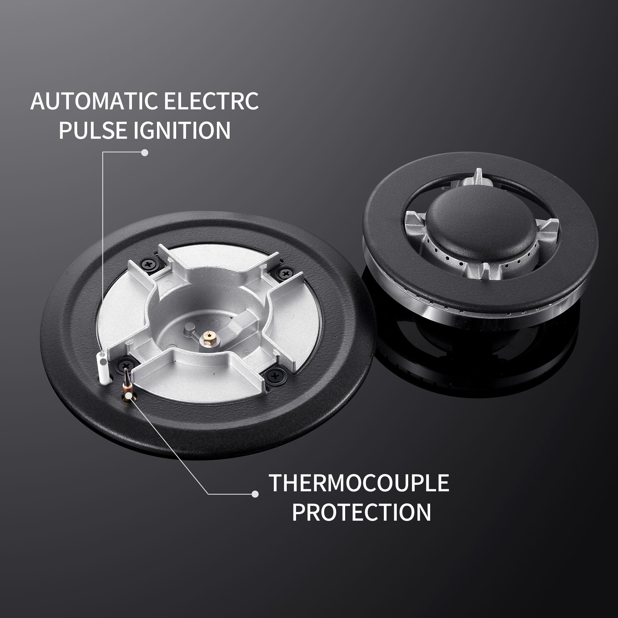 Eascookchef 24 Inch Gas Cooktop with 4 Burners, Tempered Glass, Natural Gas / LPG Convertible