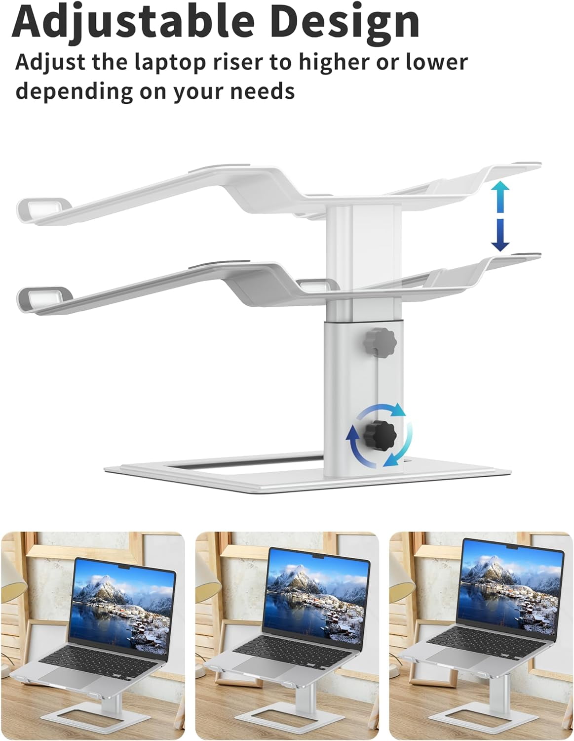 Adjustable Laptop Stand for Desk, Computer Stand, Ergonomic Laptop Riser Holder Compatible with 10 to 17.3 Inches Notebook PC Computer, Aluminum Silver