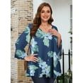 thumbnail image 2 of LATWIIV Tunic Tops for Women 3/4 Sleeve Plus Size Women's Tunics Loose Fit Floral Swing Flare Ladies Blouse for Leggings A-SteelBlue32 4X, 2 of 7