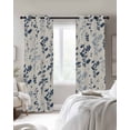 thumbnail image 3 of Farm Navy Blue Leaves Blackout Curtains 96 Inch Length Country Style Plant Leaf Retro Linen Thermal Insulated Window Curtain Window Drapes 2 Panels for Bedroom Living Room 52"Wx96"L, 3 of 9