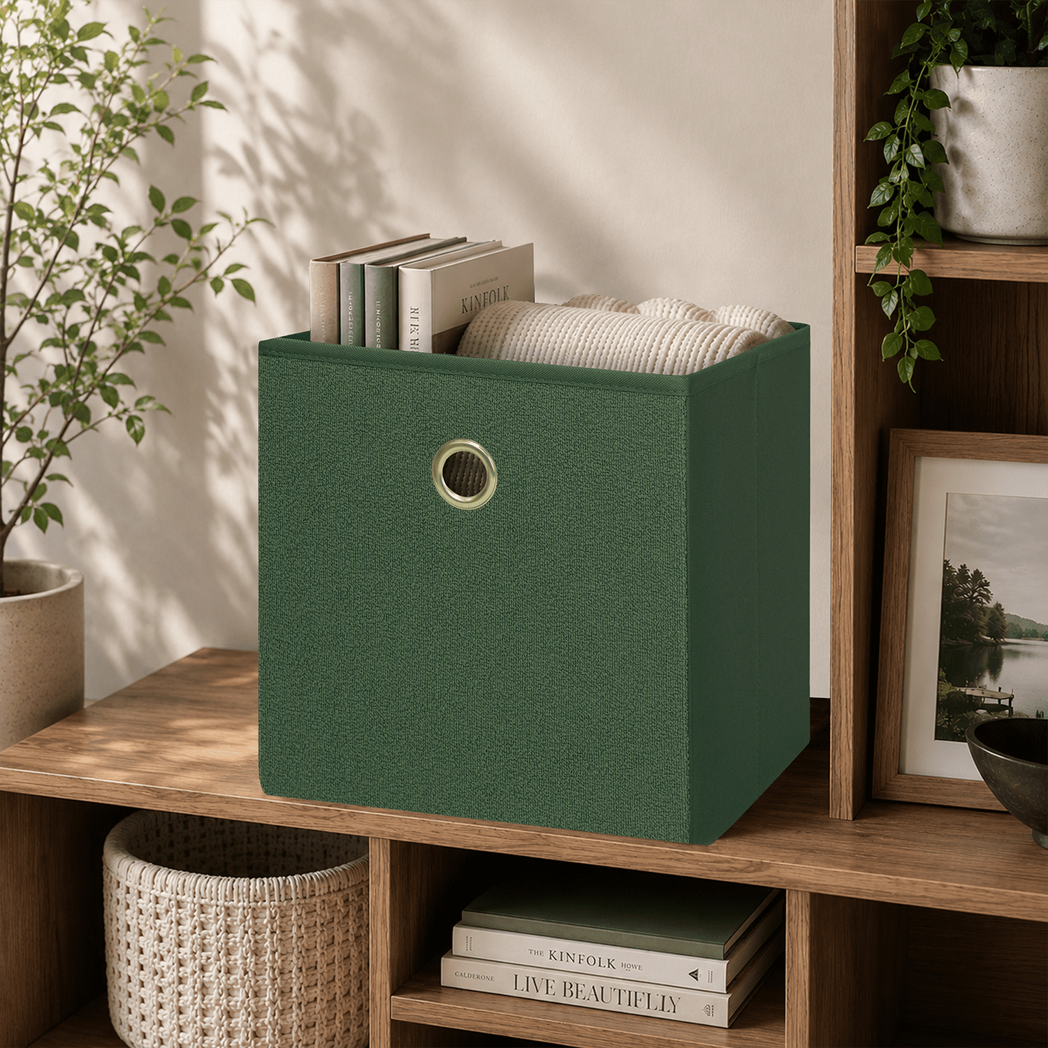 (2 pack) (2 pack) Mainstays Collapsible Fabric Cube Storage Bin, Green Boucle