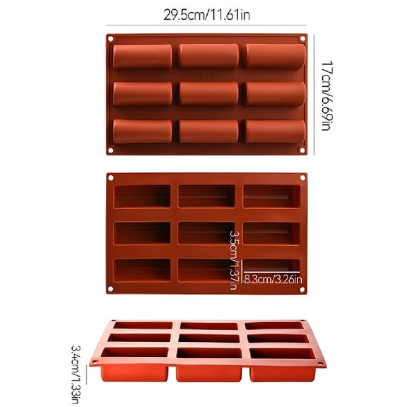 9-hole 3D cylindrical silicone dessert mold, non-stick Twinkie baking pan, suitable for making mini cake rolls and granola bars