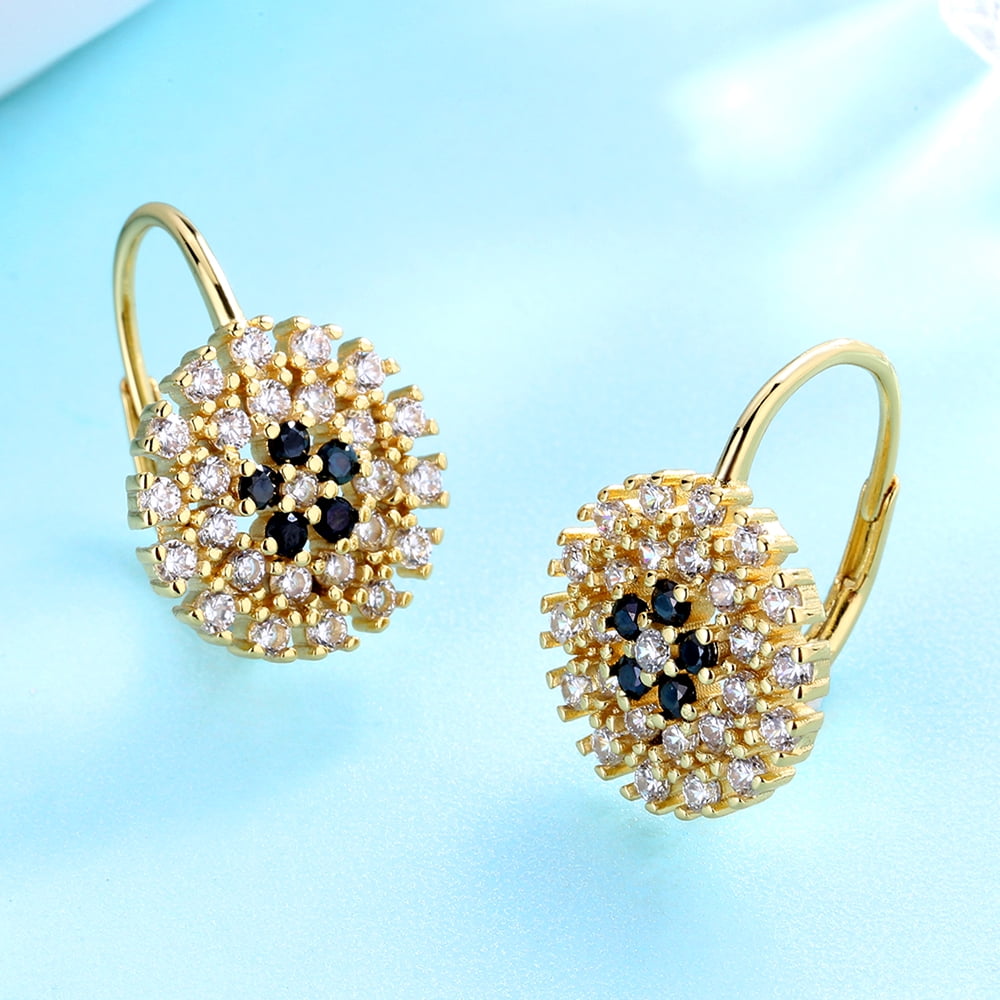 Amy & Annette 14K Gold Flower Huggie Earrings with Crystals photo 3