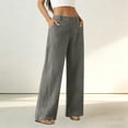 thumbnail image 5 of aohooy Womens Pants Wide Leg High Waist Summer Casual Button Up Palazzo Work Pant Beach Vacation Comfort Trousers with Pockets Gray,L, 5 of 8