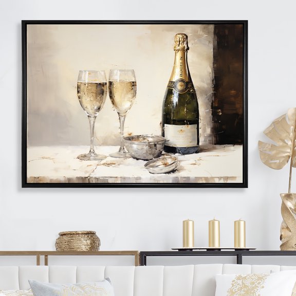 Designart "Gilded Bubbles In Glass I" Champagne Floater Framed Wall Decor