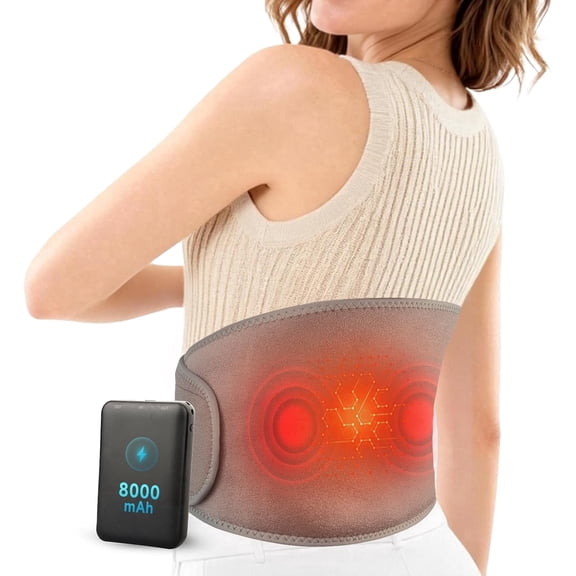 Morfone Cordless Heating Pad with Massager for Back, Portable Lower Back Massager with 3 Heat & 3 Vibration, Wearable Heat Belt Gift for Women Men, Gray