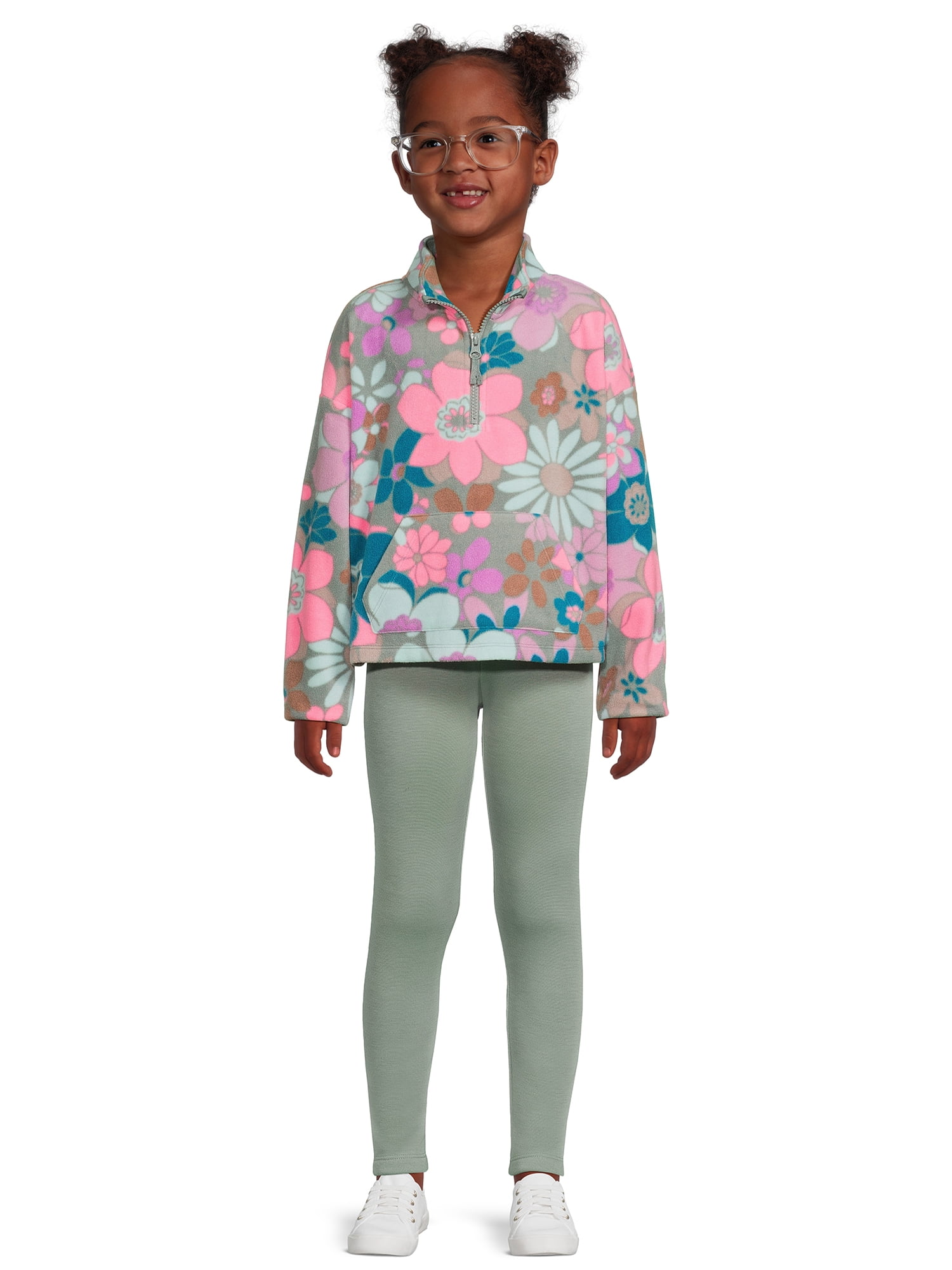 Athletic Works Girls Pullover and Cozy Legging 2-Piece Outfit Set, Sizes 4-18 & Plus
