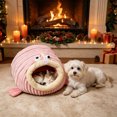 thumbnail image 5 of Sahpxhe Cat Bed, Angler Fish Shaped Warm Winter Plush Cave Pet Bed With Hanging Pom pom Toy For Indoor Cats And Small Dogs, 5 of 6