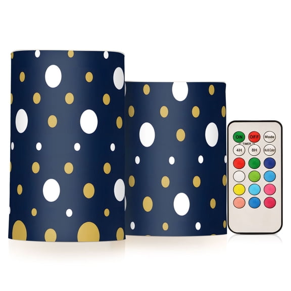 Black Gold Polka Dot Flameless Candles Flickering with Remote and Timer Battery Operated LED Pillar Candle Set of 2