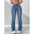 thumbnail image 4 of Women High Waist Skinny Flare Jeans, Solid Washed Denim Bootcut Pants With Pockets, Casual Slim Fit Stretch Denim Trousers, 4 of 6