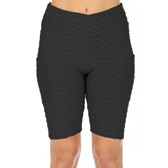 Women's High Waist Pockets Mesh Athletic Running Yoga Gym Biker Shorts