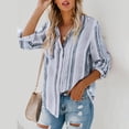 thumbnail image 3 of TIHLMK Long Sleeve Blouse Shirt Womens Fashion V Neck Striped Roll Up Sleeve Button Down Blouses Tops With Pocket Loose Shirt Gray, 3 of 9