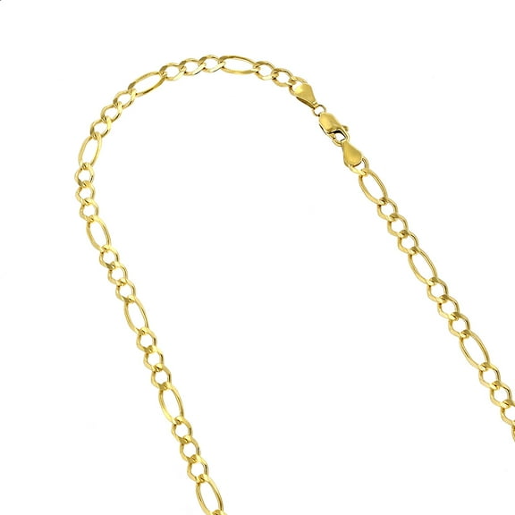 Luxurman 14k 7" Yellow Solid Gold 6mm Diamond Cut Classic Figaro Chain Bracelet with Lobster Clasp