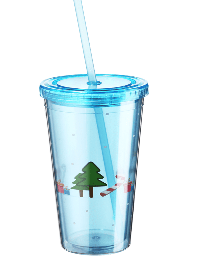 Santa's Village NH ~16oz Clear Double Wall Acrylic Tumbler Cup with Lid & Straw 