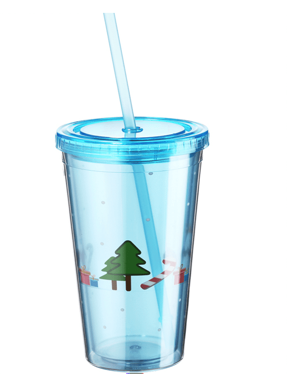 Double Walled Christmas Acrylic Tumbler With Straw 16oz - 2 Pack