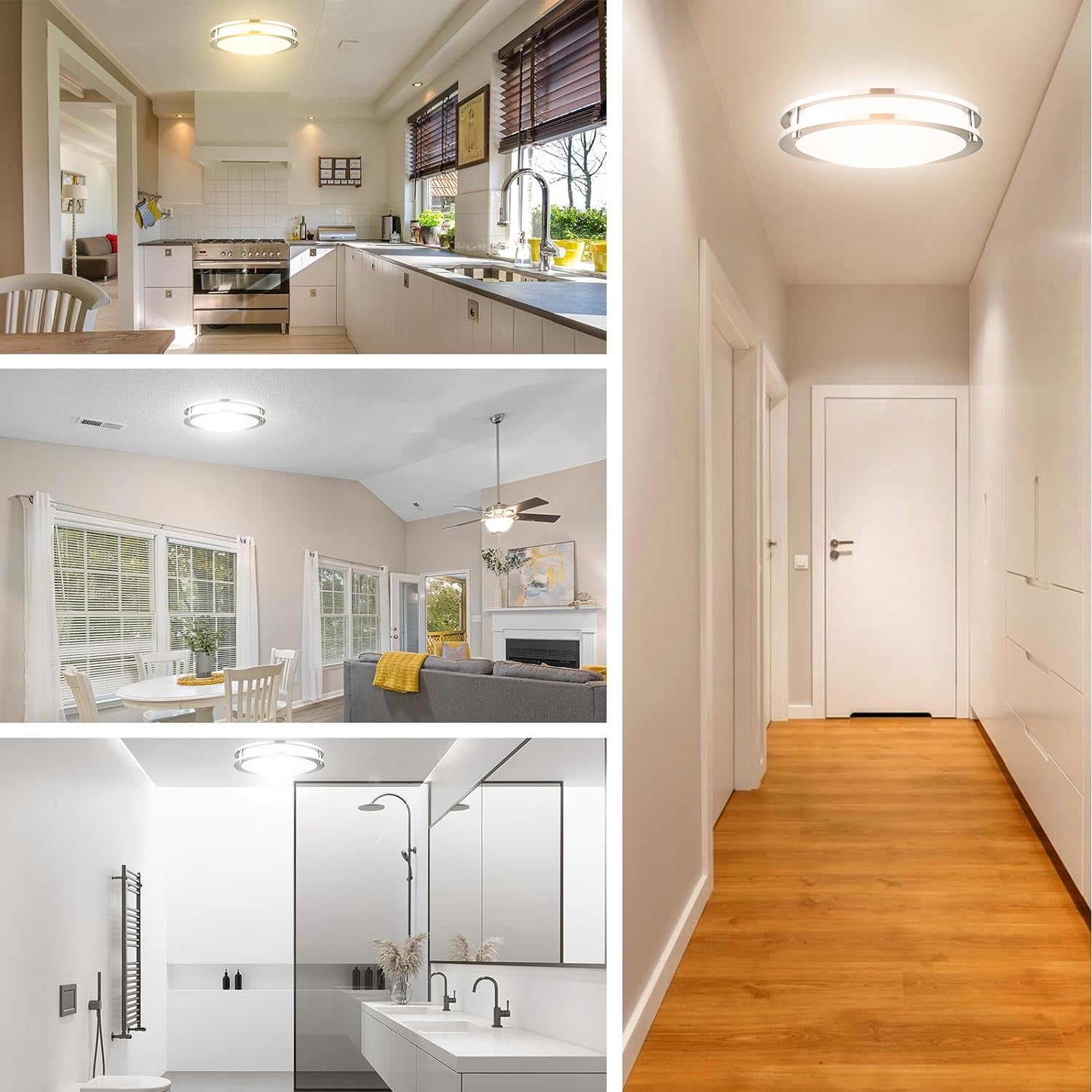 ENERGETIC 16" LED Ceiling Light, Dimmable Modern Flush Mount, Brushed Nickel, Selectable Color and Watts, 6 Pack