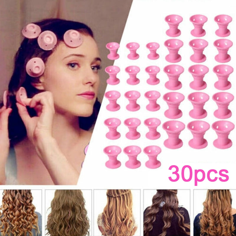 30pcs/Set Soft Rubber Magic Mushroom Shape Hair Care Rollers Silicone Hair  Curler No Heat No Clip Hair Curling Styling DIY Tool Red 