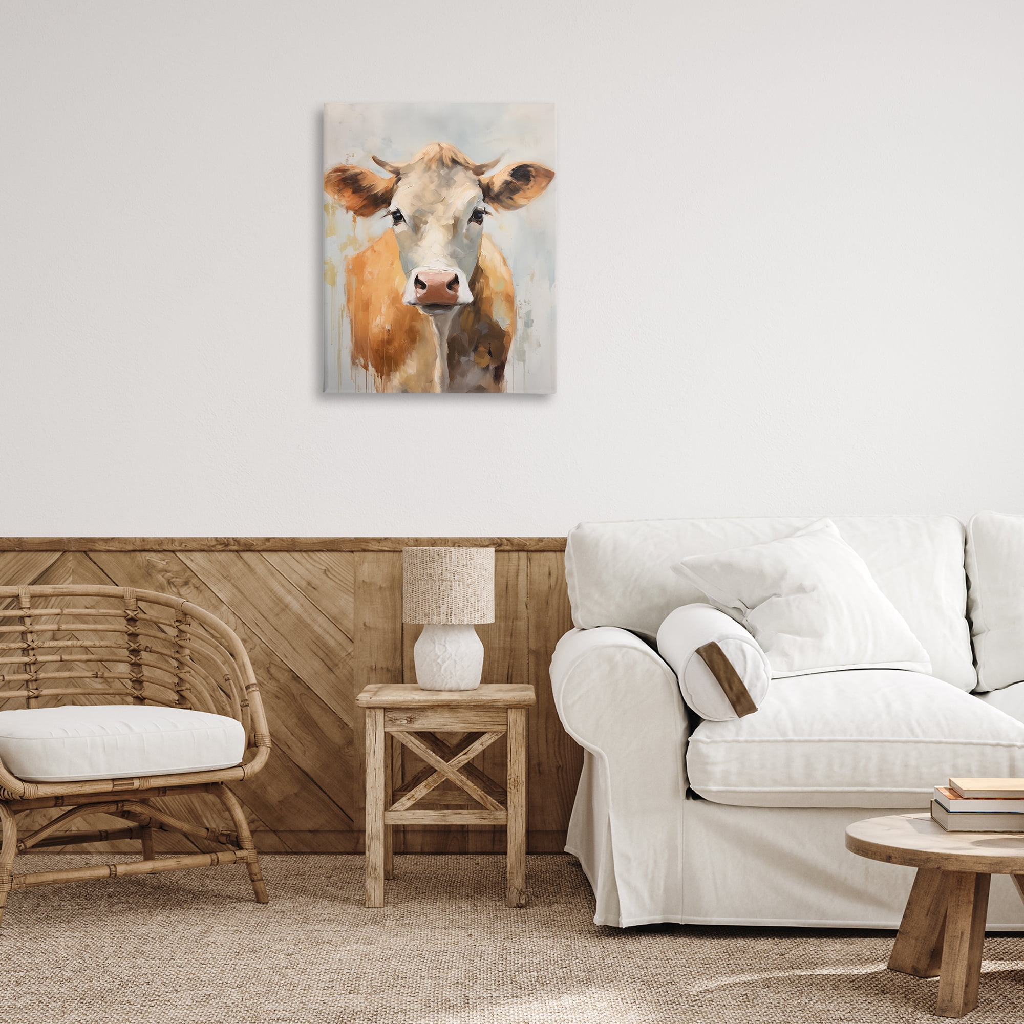 Stupell Industries Paint Drip Jersey Cow Animals Painting Wrapped Canvas Art Print Wall Art, 24 x 30
