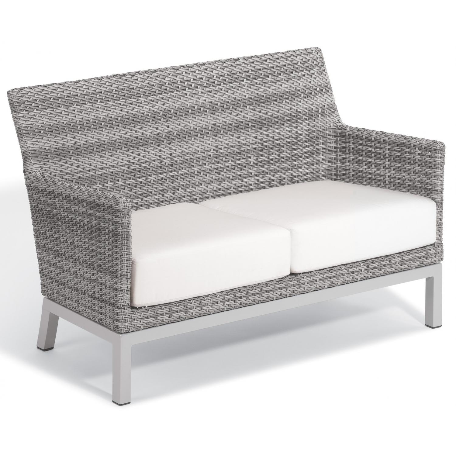 Argento Wicker Patio Loveseat W/ Eggshell White Cushions By Oxford