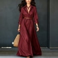 thumbnail image 2 of HBGVBA Women's Maxi Shirt Dresses Long Sleeve Collared Button Belted Waist Solid Color Dress, 2 of 5