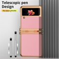 thumbnail image 3 of Dteck Cover for Galaxy Z Flip 3/ Flip 4 Case with S Pen Holder(Come with a Stylus Pen), Two Hinge Protection Folding Folio Hard PC & PU Leather Case for Samsung Z Flip 4 2022, Pink/Gold, 3 of 7