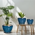 thumbnail image 6 of Stillaflora 3 Set Large Blue Ceramic Plant Pots with Drainage for Plant Lovers, 6 of 13