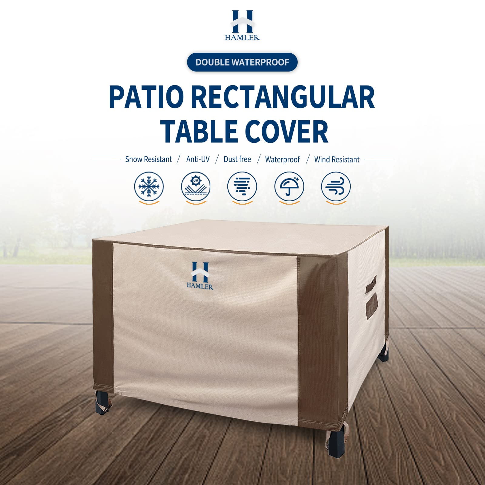 HAMLER Patio Furniture Covers, Rectangular Patio Heavy Duty Table Cover, 420D Tough Oxford Cloth Waterproof Outdoor Dining Table & Chairs General Purpose Furniture Cover 102" L x 102" W x 27.5" H C99